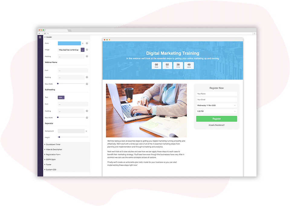 Customizable Webinar Landing Pages